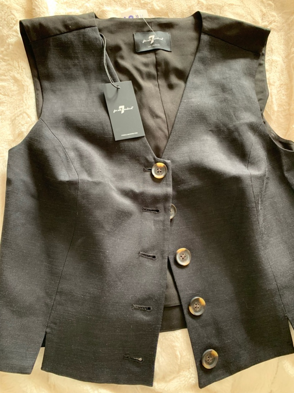 7 for all mankind women’s 5 button Black XL Blazer Vest Linen blend